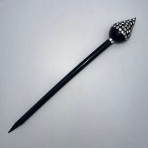 Antique retro Art Deco black celluloid clear glass rhinestones hair stick pin